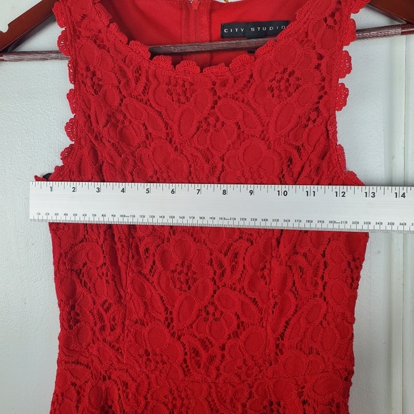 City Studio Juniors Fit & Flare Red Lace Mini Dress - Picture 10 of 10